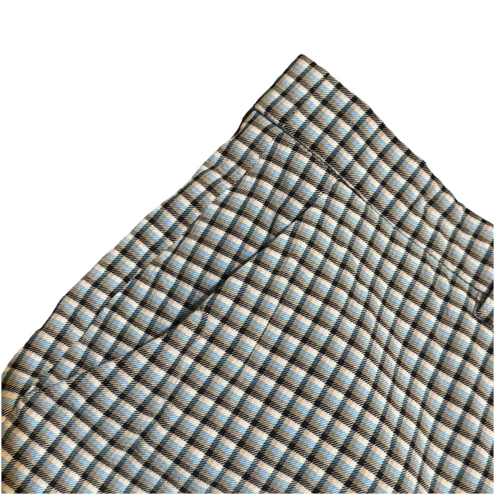 Theory Women Treeca 4 Cropped Check Pants Size:12 Blue Plaid Stretch Viscose